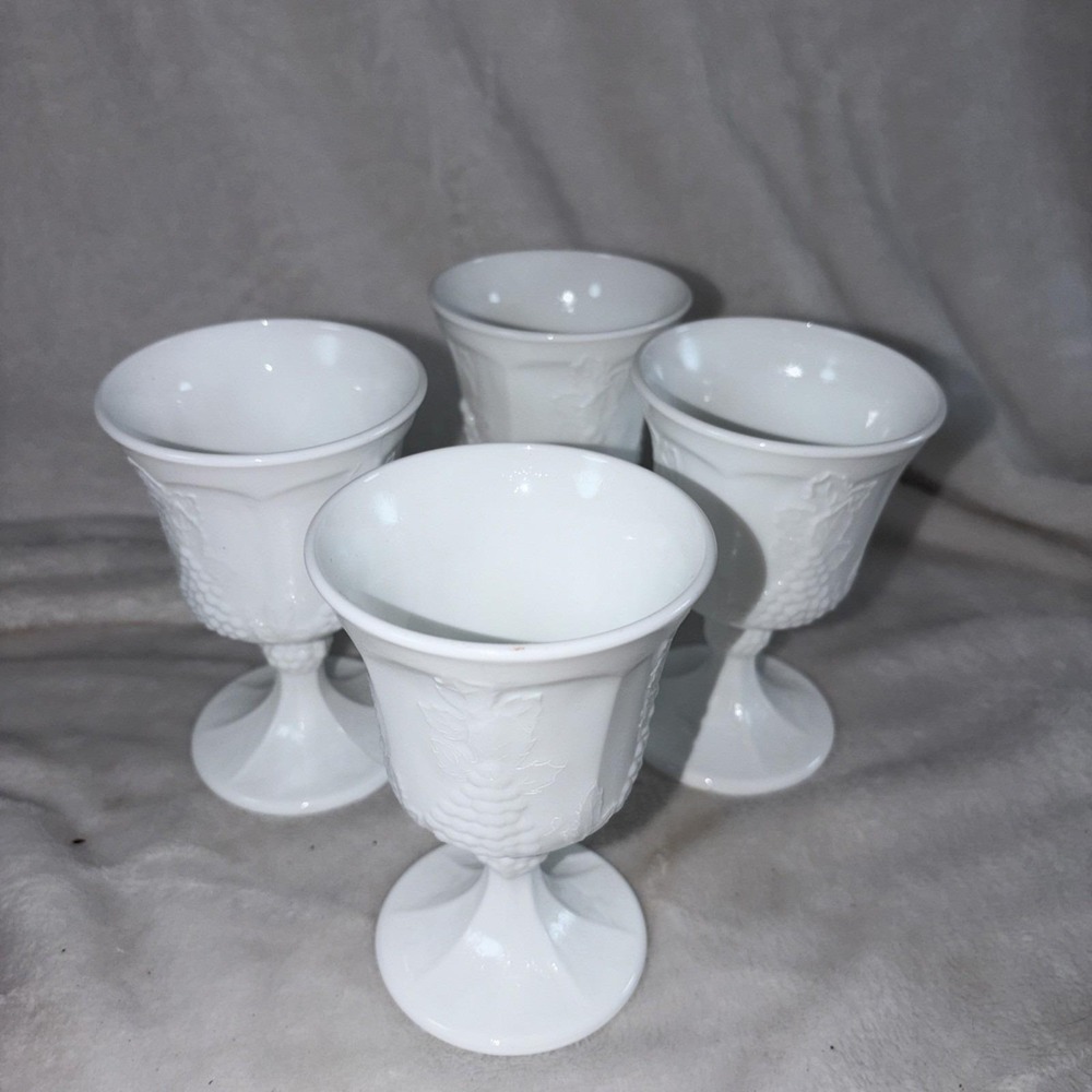 Vintage 60s Indiana Glass Co. Colony Harvest milk glass goblets 4 MCM Farmhouse